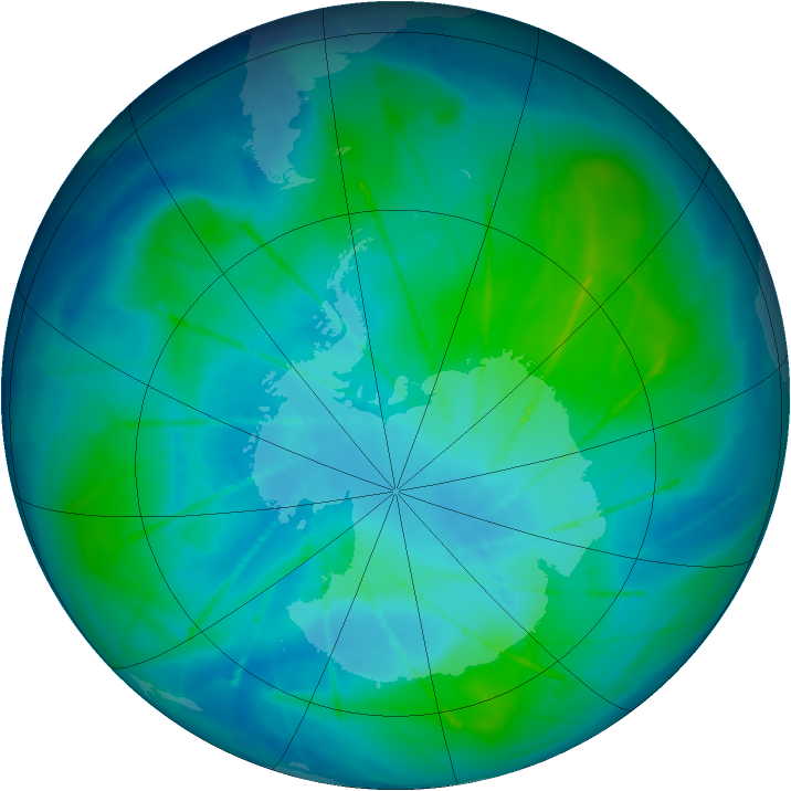 Antarctic ozone map for 08 February 2010